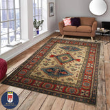 21674-Kazak Hand-Knotted/Handmade Afghan Rug/Carpet Tribal/Nomadic Authentic/ Size: 8'0" x 5'6"