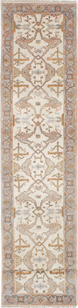27170- Royal Ushak Hand-Knotted/Handmade Indian Rug/Carpet Traditional/Authentic/Size: 13'10" x 2'9"/422cm x 84cm