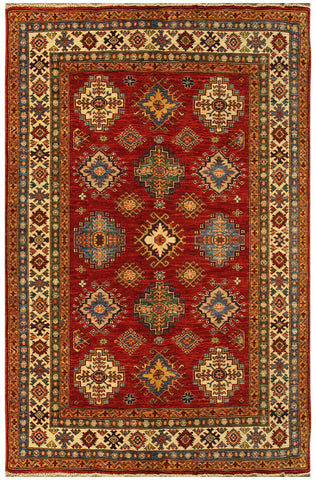 22459 -Royal Kazak Hand-Knotted/Handmade Afghan Tribal/Nomadic Authentic/Size: 6'5" x 5'3"/ 196cm x 160cm