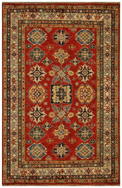 22468 -Royal Kazak Hand-Knotted/Handmade Afghan Tribal/Nomadic Authentic/Size: 6'6" x 4'11"/ 198cm x 150cm