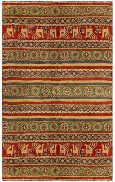 22755 - Kazak Afghan Hand-knotted Contemporary/Nomadic/Tribal Carpet/Rug/Size: 5'8" x 4'2"