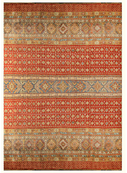 23096 - Chobi Ziegler Hand-Knotted/Handmade Afghan Rug/Carpet Modern Authentic/Size: 10'10" x 8'4"