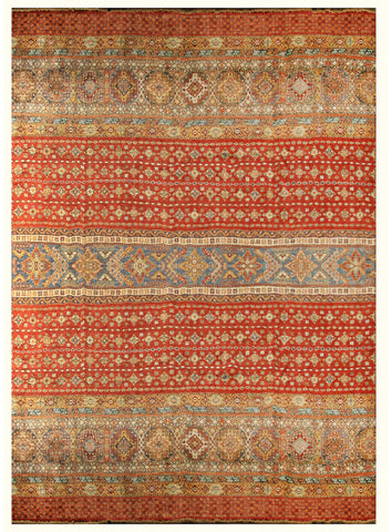 23096 - Chobi Ziegler Hand-Knotted/Handmade Afghan Rug/Carpet Modern Authentic/Size: 10'10" x 8'4"