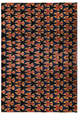 23698 - Chobi Ziegler Afghan Hand-Knotted Contemporary/Traditional/ Size: 9'5" x 6'7"