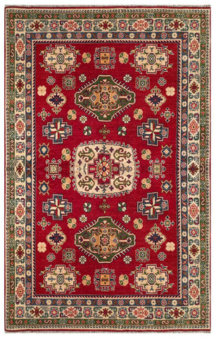 23777- Kazak Afghan Hand-knotted Contemporary/Nomadic/Tribal Carpet/Rug/ Size: 6'11" x 4'9"