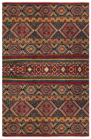 23778- Kazak Afghan Hand-knotted Contemporary/ Nomadic/Tribal Carpet/Rug/ Size: 6'11" x 5'1"