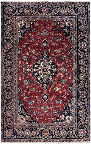 24374- Kashan Handmade/Hand-Knotted Persian Rug/ Traditional Carpet Authentic/ Size: 5'3" x 3'4"