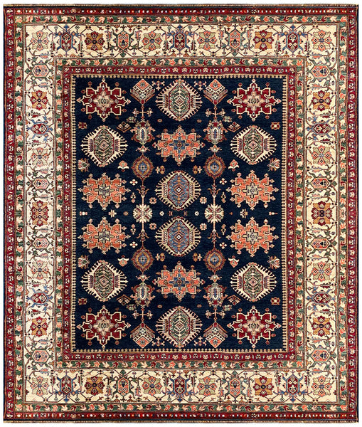 25841-Royal Kazak Hand-Knotted/Handmade Afghan Rug/Carpet Tribal/Nomadic Authentic/ Size: 9'7" x 8'2"/292cm x 249cm