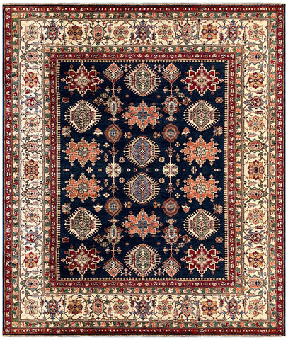 25841-Royal Kazak Hand-Knotted/Handmade Afghan Rug/Carpet Tribal/Nomadic Authentic/ Size: 9'7" x 8'2"/292cm x 249cm