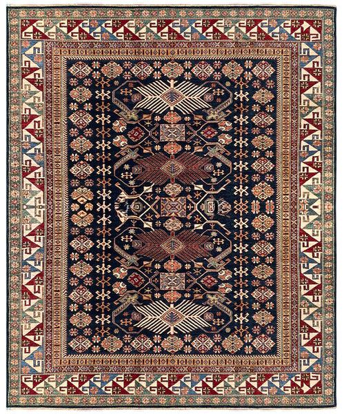 25844-Royal Kazak Hand-Knotted/Handmade Afghan Rug/Carpet Tribal/Nomadic Authentic/ Size: 9'9" x 8'1"/297cm x 246cm