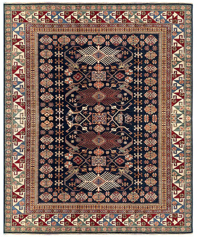 25844-Royal Kazak Hand-Knotted/Handmade Afghan Rug/Carpet Tribal/Nomadic Authentic/ Size: 9'9" x 8'1"/297cm x 246cm