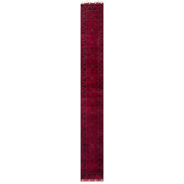 26909-Khal Mohammad Hand-Knotted/Handmade Afghan Rug/Carpet Traditional/Authentic/Size: 19'3" x 2'8"/587cm x 81cm