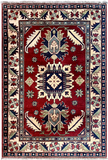 27007-Kazak Hand-Knotted/Handmade Afghan Rug/Carpet Tribal/Nomadic/ Size: 5'0" x 3'4"/152cm x 102cm/(DYE RUN AS IS )