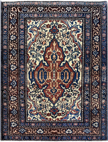 27060- Isfahan Persian Hand-Knotted Authentic/Traditional Carpet/Rug/ Size: 4'7" x 3'6"/140cm x 107cm