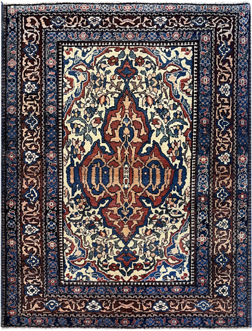 27060- Isfahan Persian Hand-Knotted Authentic/Traditional Carpet/Rug/ Size: 4'7" x 3'6"/140cm x 107cm