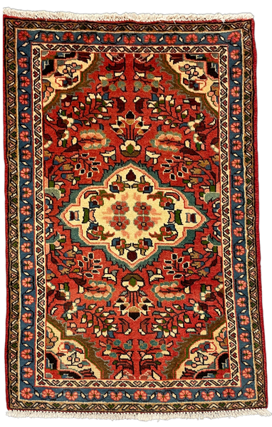 27185-Hamadan Hand-Knotted/Handmade Persian Rug/Carpet Tribal/Nomadic Authentic/ Size: 3'11" x 2'5"/120cm x 74cm