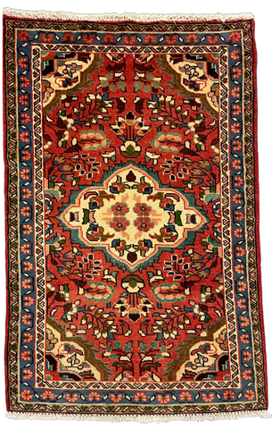 27185-Hamadan Hand-Knotted/Handmade Persian Rug/Carpet Tribal/Nomadic Authentic/ Size: 3'11" x 2'5"/120cm x 74cm