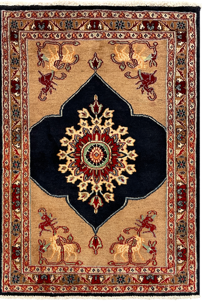 27189-Moud Handmade /Hand-Knotted Persian Rug/Traditional/Carpet Authentic/ Size: 3'7" x 2'5" /109cm x 73cm