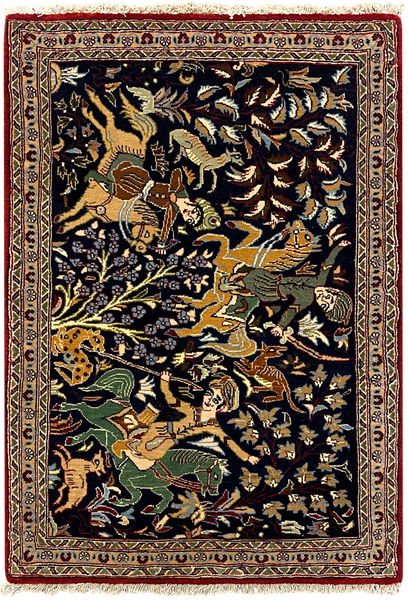 27190-Ghom Hand-knotted/Handmade Persian Rug/Carpet Traditional Authentic/ Size: 3'1" x 2'1"/94cm x 64cm