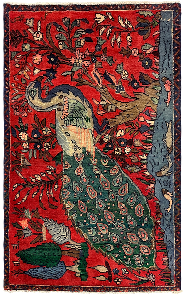 27192-Hamadan Hand-Knotted/Handmade Persian Rug/Carpet Tribal/Nomadic Authentic/ Size: 4'4" x 2'8"/131cm x 81cm