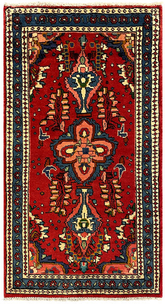 27194-Hamadan Hand-Knotted/Handmade Persian Rug/Carpet Tribal/Nomadic Authentic/ Size: 4'5" x 2'5"/135cm x 74cm