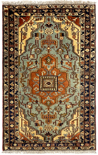 27199- Tabriz Persian Hand-knotted Carpet Authentic/Traditional Carpet/Rug/Size: 3'6" x 2'2"/107cm x 66cm