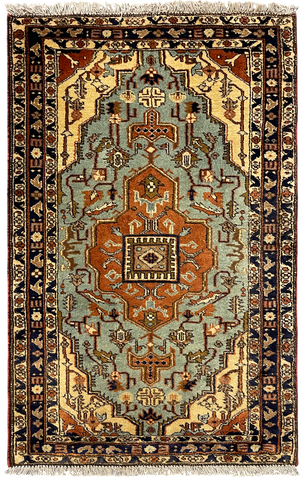 27199- Tabriz Persian Hand-knotted Carpet Authentic/Traditional Carpet/Rug/Size: 3'6" x 2'2"/107cm x 66cm