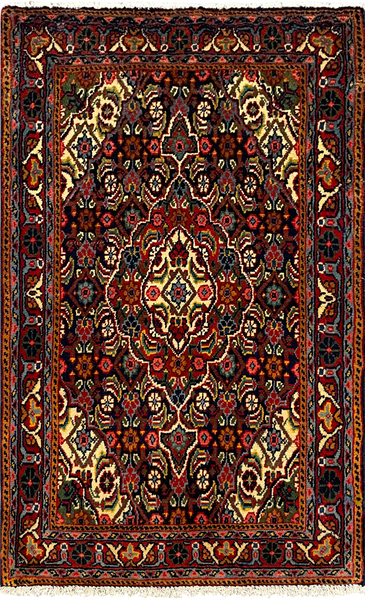 27213-Hamadan Hand-Knotted/Handmade Persian Rug/Carpet Tribal/Nomadic Authentic/ Size: 3'6" x 2'2"/106cm x 65cm