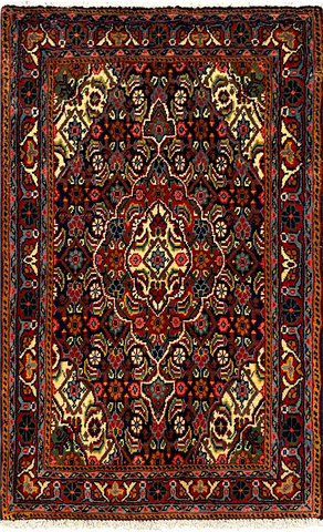 27213-Hamadan Hand-Knotted/Handmade Persian Rug/Carpet Tribal/Nomadic Authentic/ Size: 3'6" x 2'2"/106cm x 65cm
