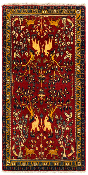 27268-Sarough Hand-Knotted/Handmade Persian Rug/Carpet Traditional Authentic/ Size: 4'7"x 2'3"/140cm x 69cm