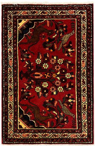 27279-Hamadan Hand-Knotted/Handmade Persian Rug/Carpet Tribal/Nomadic Authentic/ Size: 4'0" x 2'7"/122cm x 78cm