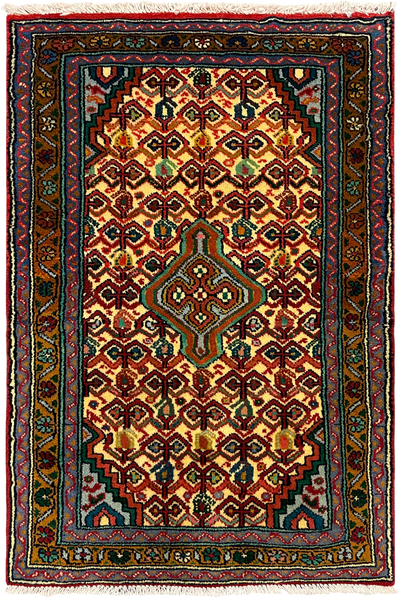 27284-Hamadan Hand-Knotted/Handmade Persian Rug/Carpet Tribal/Nomadic Authentic/ Size: 3'7" x 2'4"/111cm x 70cm