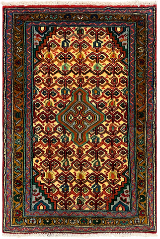 27284-Hamadan Hand-Knotted/Handmade Persian Rug/Carpet Tribal/Nomadic Authentic/ Size: 3'7" x 2'4"/111cm x 70cm