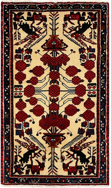 27285-Hamadan Hand-Knotted/Handmade Persian Rug/Carpet Tribal/Nomadic Authentic/ Size: 4'7" x 2'8"/111cm x 70cm