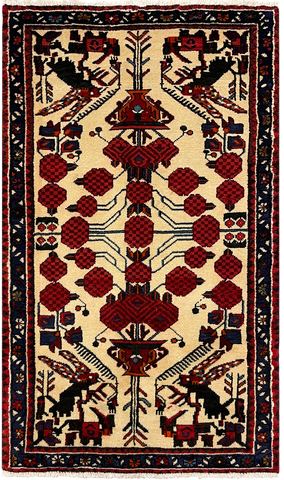 27285-Hamadan Hand-Knotted/Handmade Persian Rug/Carpet Tribal/Nomadic Authentic/ Size: 4'7" x 2'8"/111cm x 70cm