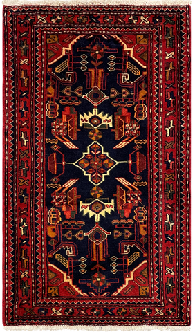 27286-Hamadan Hand-Knotted/Handmade Persian Rug/Carpet Tribal/Nomadic Authentic/ Size: 4'3" x 2'5"/130cm x 73cm