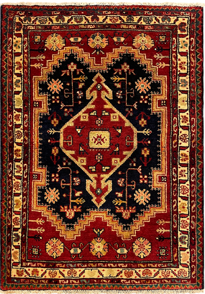 27287-Hamadan Hand-Knotted/Handmade Persian Rug/Carpet Tribal/Nomadic Authentic/ Size: 4'2" x 2'11"/127cm x 88cm