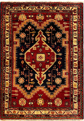 27287-Hamadan Hand-Knotted/Handmade Persian Rug/Carpet Tribal/Nomadic Authentic/ Size: 4'2" x 2'11"/127cm x 88cm