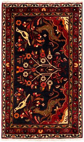 27290-Hamadan Hand-Knotted/Handmade Persian Rug/Carpet Tribal/Nomadic Authentic/ Size: 3'10" x 2'3"/117cm x 69cm