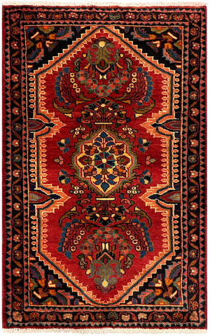 27291-Hamadan Hand-Knotted/Handmade Persian Rug/Carpet Tribal/Nomadic Authentic/ Size: 4'2" x 2'7"/127cm x 78cm