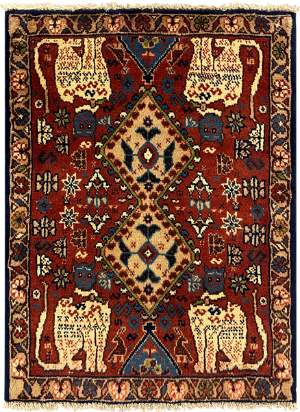 27296-Yalameh Hand-Knotted/Handmade Persian Rug/Carpet Tribal/Nomadic Authentic/ Size: 2'8" x 1'11"/82cm x 58cm