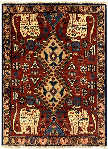 27296-Yalameh Hand-Knotted/Handmade Persian Rug/Carpet Tribal/Nomadic Authentic/ Size: 2'8" x 1'11"/82cm x 58cm