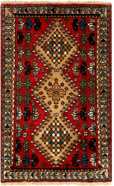 27297-Yalameh Hand-Knotted/Handmade Persian Rug/Carpet Tribal/Nomadic Authentic/ Size: 2'9" x 1'8"/84cm x 52cm