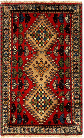 27297-Yalameh Hand-Knotted/Handmade Persian Rug/Carpet Tribal/Nomadic Authentic/ Size: 2'9" x 1'8"/84cm x 52cm