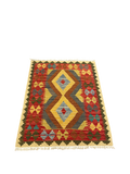 27481- Kelim Hand-Woven/Flat-Weaved/Afghan Kelim/Carpet Modern/Nomadic Authentic/Size: 3'9" x 2'5"/114cm x 74cm