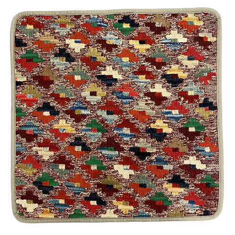 27499 - Kelim Hand-Woven/Flat Weaved/Handmade Afghan Kelim Pillow Cover/Carpet Tribal/Nomadic Authentic/Size: 1'6" x 1'6" /46cm x 46cm