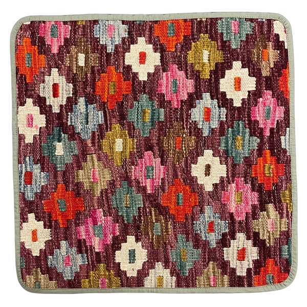 27500- Kelim Hand-Woven/Flat Weaved/Handmade Afghan Kelim Pillow Cover/Carpet Tribal/Nomadic Authentic/Size: 1'6" x 1'6" /46cm x 46cm