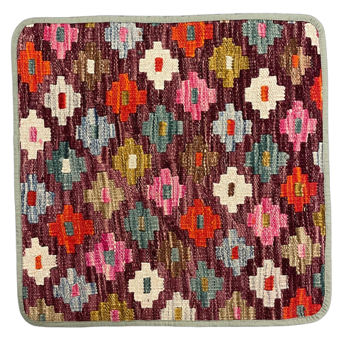 27500- Kelim Hand-Woven/Flat Weaved/Handmade Afghan Kelim Pillow Cover/Carpet Tribal/Nomadic Authentic/Size: 1'6" x 1'6" /46cm x 46cm