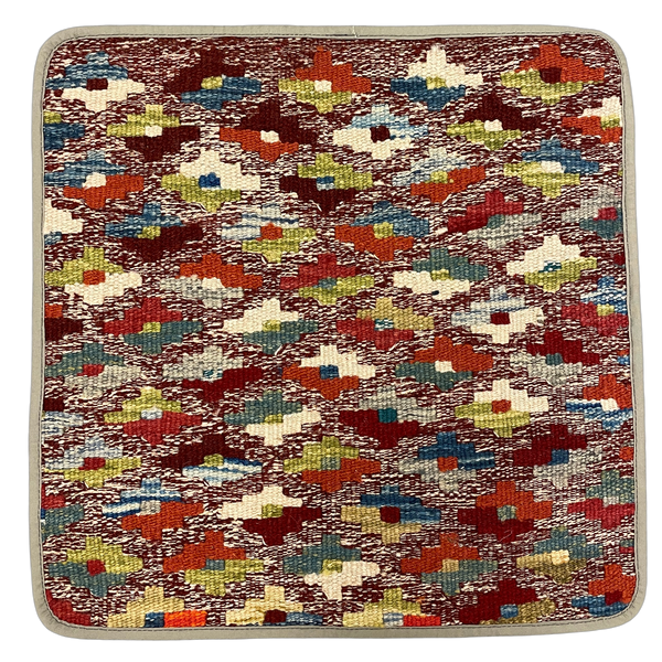 27501- Kelim Hand-Woven/Flat Weaved/Handmade Afghan Kelim Pillow Cover/Carpet Tribal/Nomadic Authentic/Size: 1'6" x 1'6" /46cm x 46cm