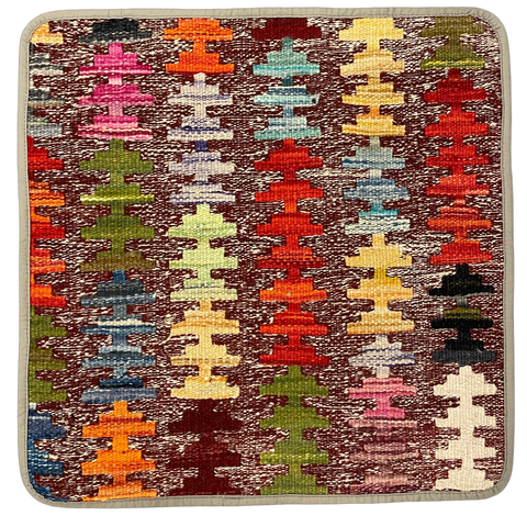 27502- Kelim Hand-Woven/Flat Weaved/Handmade Afghan Kelim Pillow Cover/Carpet Tribal/Nomadic Authentic/Size: 1'6" x 1'6" /46cm x 46cm